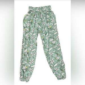 Aerie Pants Women's Green Flowers High Waisted Beach Summer Size XS (0818)